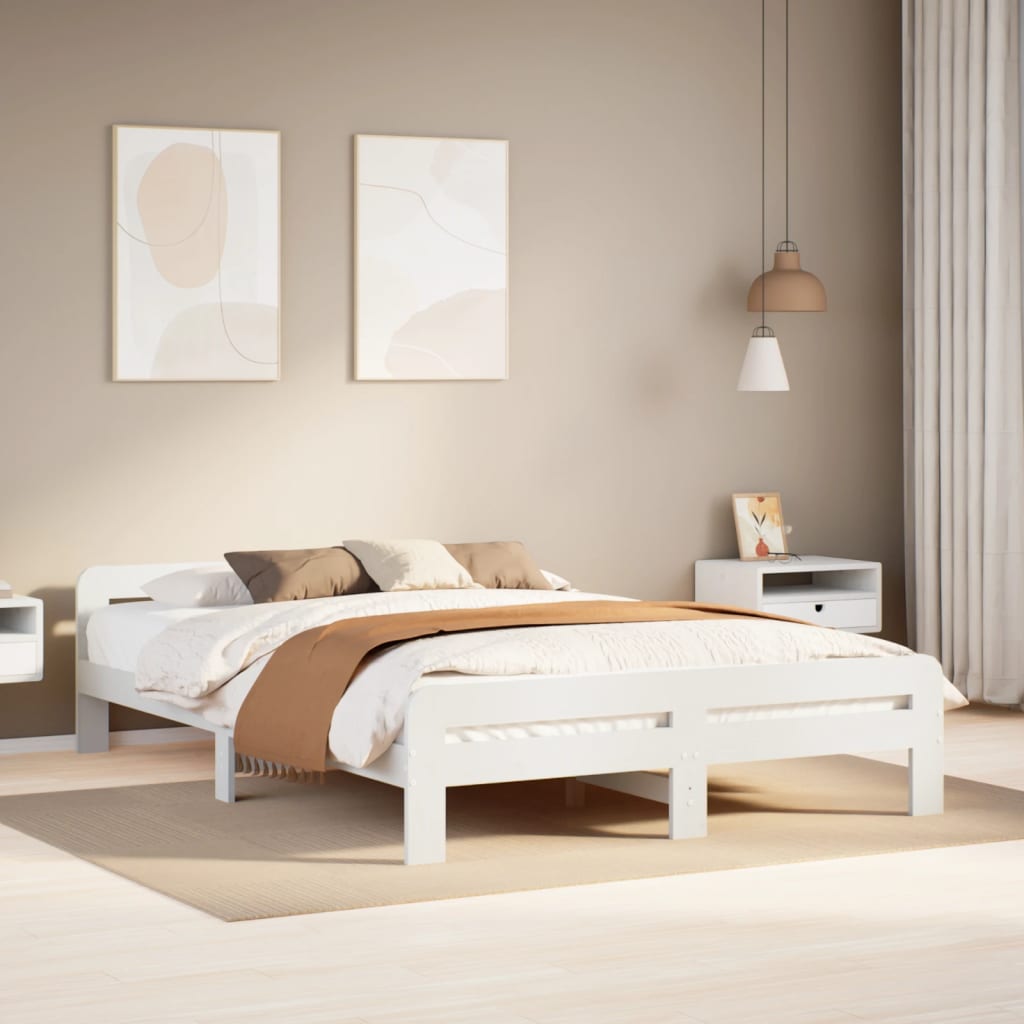 vidaXL Cadru de pat fără saltea, alb, 150x200 cm, lemn masiv pin vidaXL Cadru de pat fără saltea, alb, 150x200 cm, lemn masiv pin