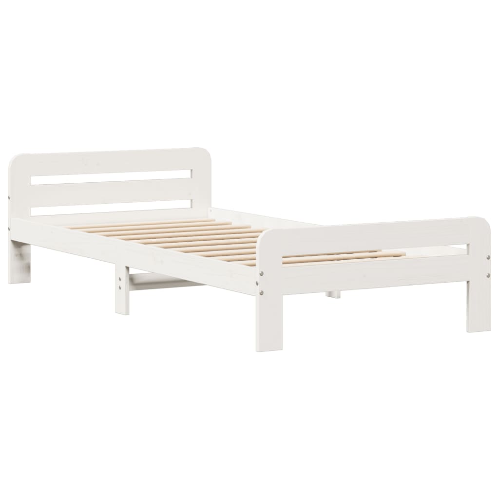 vidaXL Cadru de pat fără saltea, alb, 75x190 cm, lemn masiv de pin