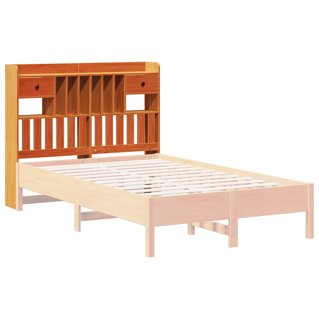 vidaXL Tăblie de pat cu depozitare maro ceruit, 135 cm, lemn masiv pin
