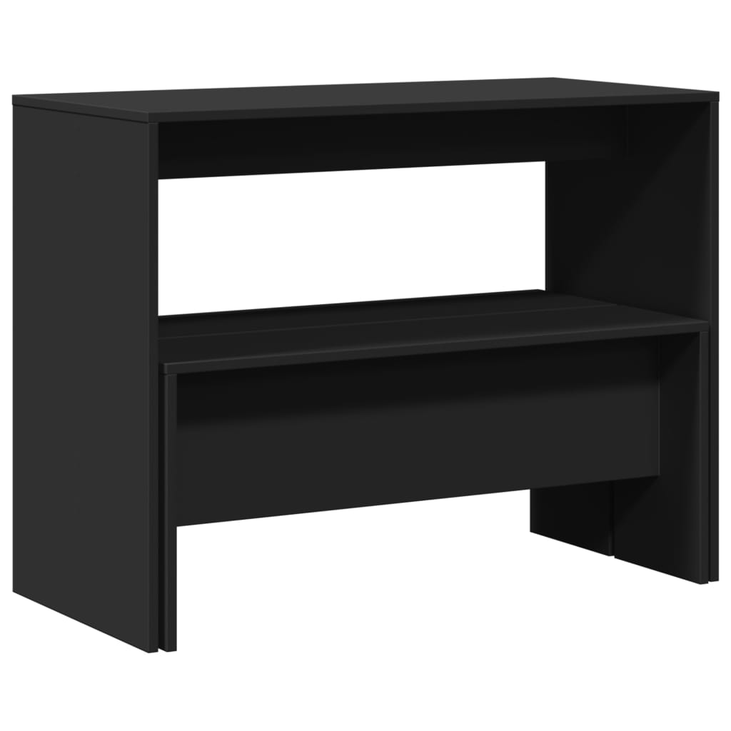 vidaXL Set masă și bănci de bucătărie, 3 piese, negru, lemn prelucrat vidaXL Set masă și bănci de bucătărie, 3 piese, negru, lemn prelucrat