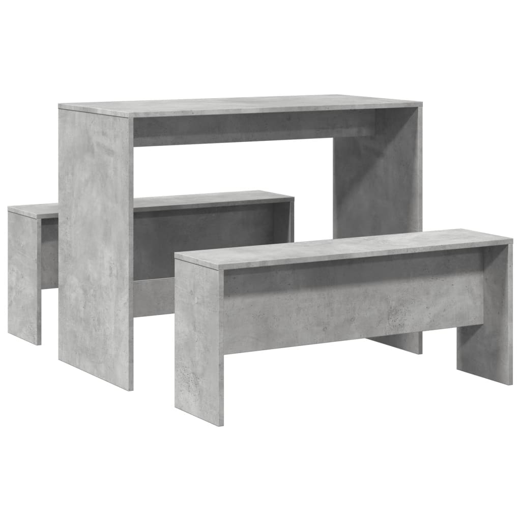 vidaXL Set masă și bănci bucătărie, 3 piese, gri beton, lemn prelucrat vidaXL Set masă și bănci bucătărie, 3 piese, gri beton, lemn prelucrat