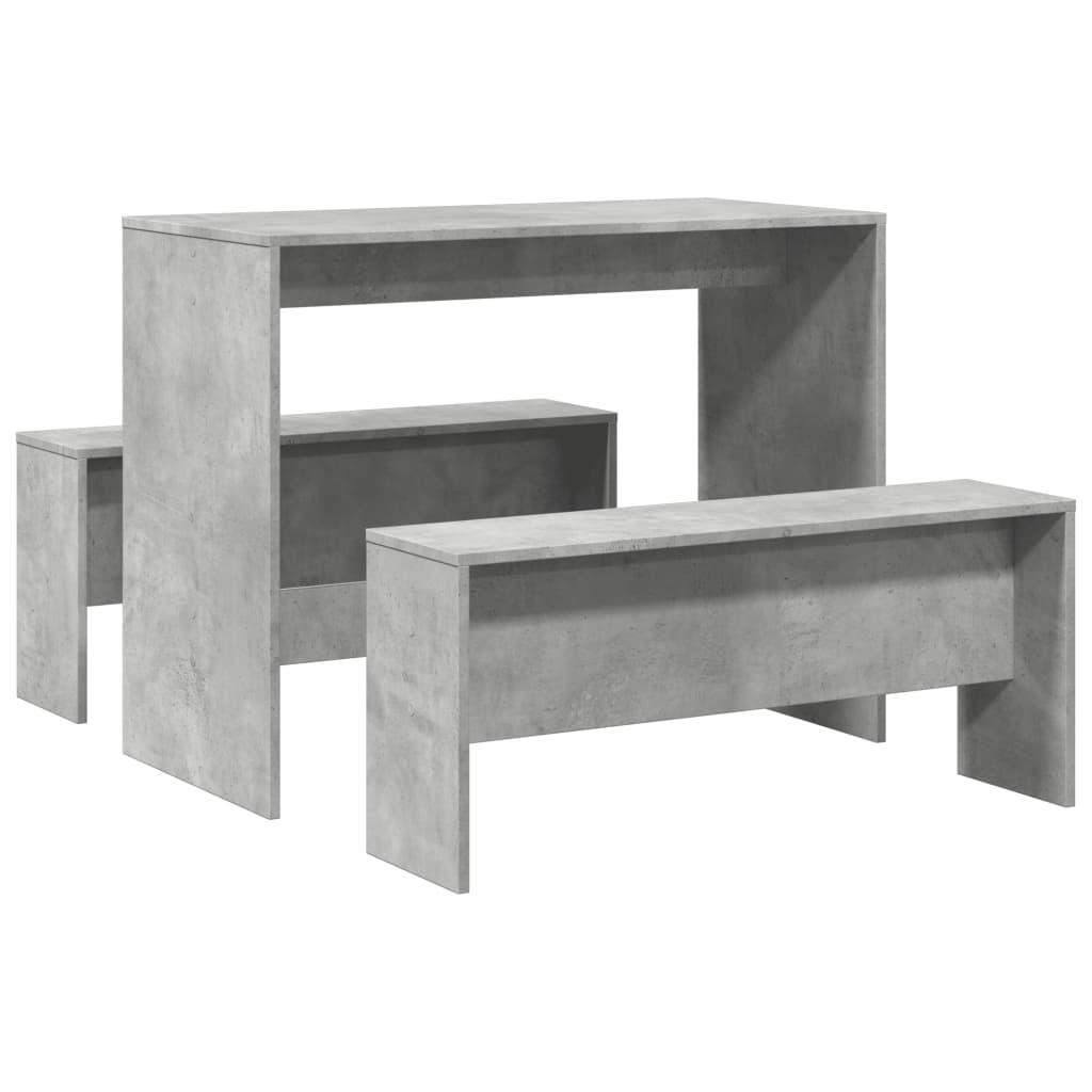 vidaXL Set masă și bănci bucătărie, 3 piese, gri beton, lemn prelucrat vidaXL Set masă și bănci bucătărie, 3 piese, gri beton, lemn prelucrat