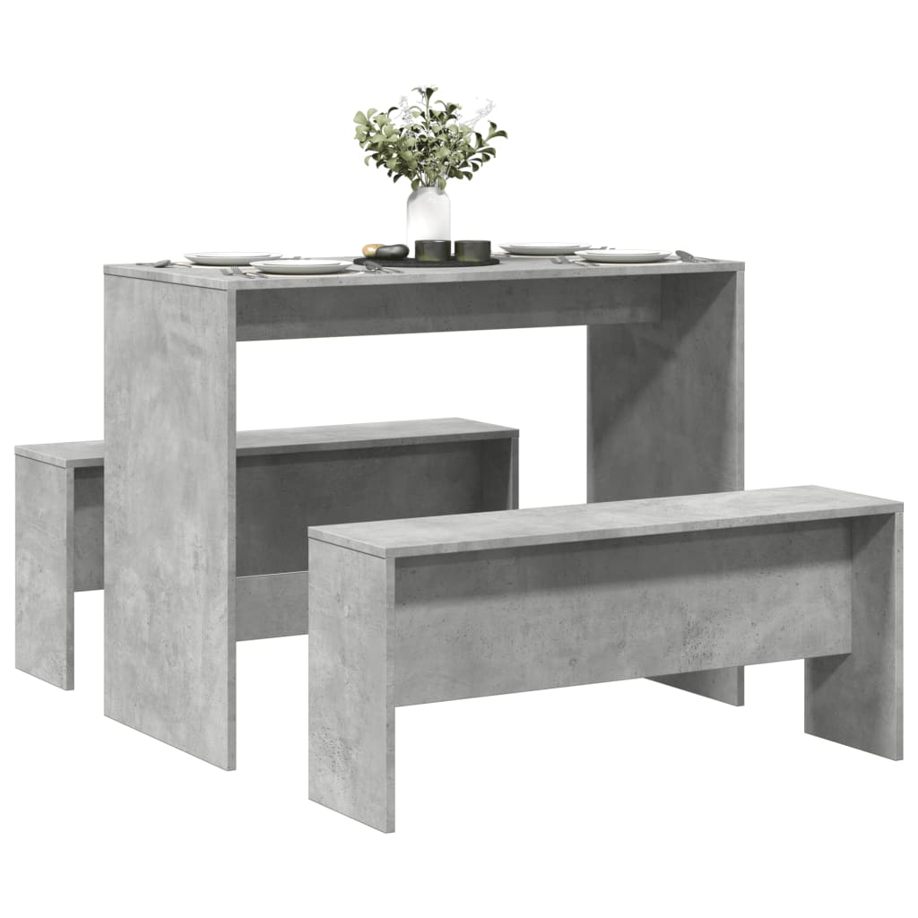 vidaXL Set masă și bănci bucătărie, 3 piese, gri beton, lemn prelucrat vidaXL Set masă și bănci bucătărie, 3 piese, gri beton, lemn prelucrat