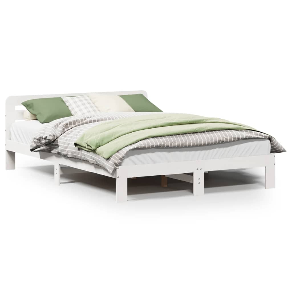 vidaXL Cadru de pat fără saltea, alb, 140x200 cm, lemn masiv pin vidaXL Cadru de pat fără saltea, alb, 140x200 cm, lemn masiv pin