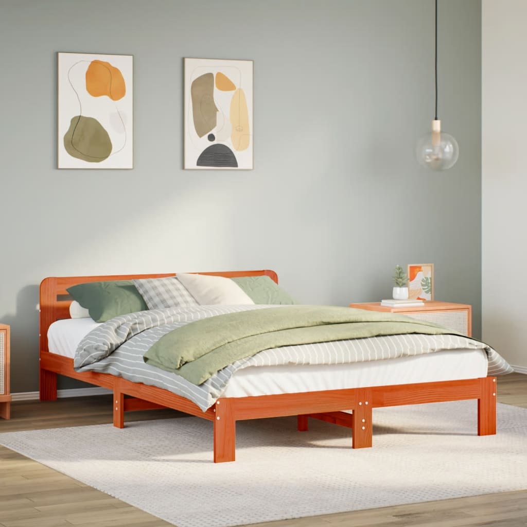 vidaXL Cadru de pat fără saltea, maro ceruit 140x200 cm lemn masiv pin vidaXL Cadru de pat fără saltea, maro ceruit 140x200 cm lemn masiv pin