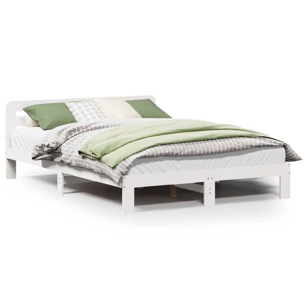 vidaXL Cadru de pat fără saltea, alb, 150x200 cm, lemn masiv pin vidaXL Cadru de pat fără saltea, alb, 150x200 cm, lemn masiv pin