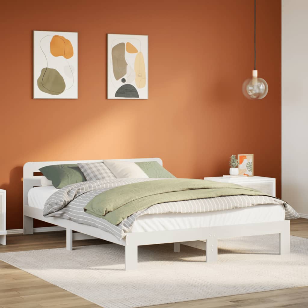 vidaXL Cadru de pat fără saltea, alb, 150x200 cm, lemn masiv pin vidaXL Cadru de pat fără saltea, alb, 150x200 cm, lemn masiv pin