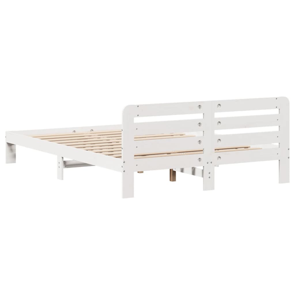 vidaXL Cadru de pat fără saltea, alb, 120x190 cm, lemn masiv pin