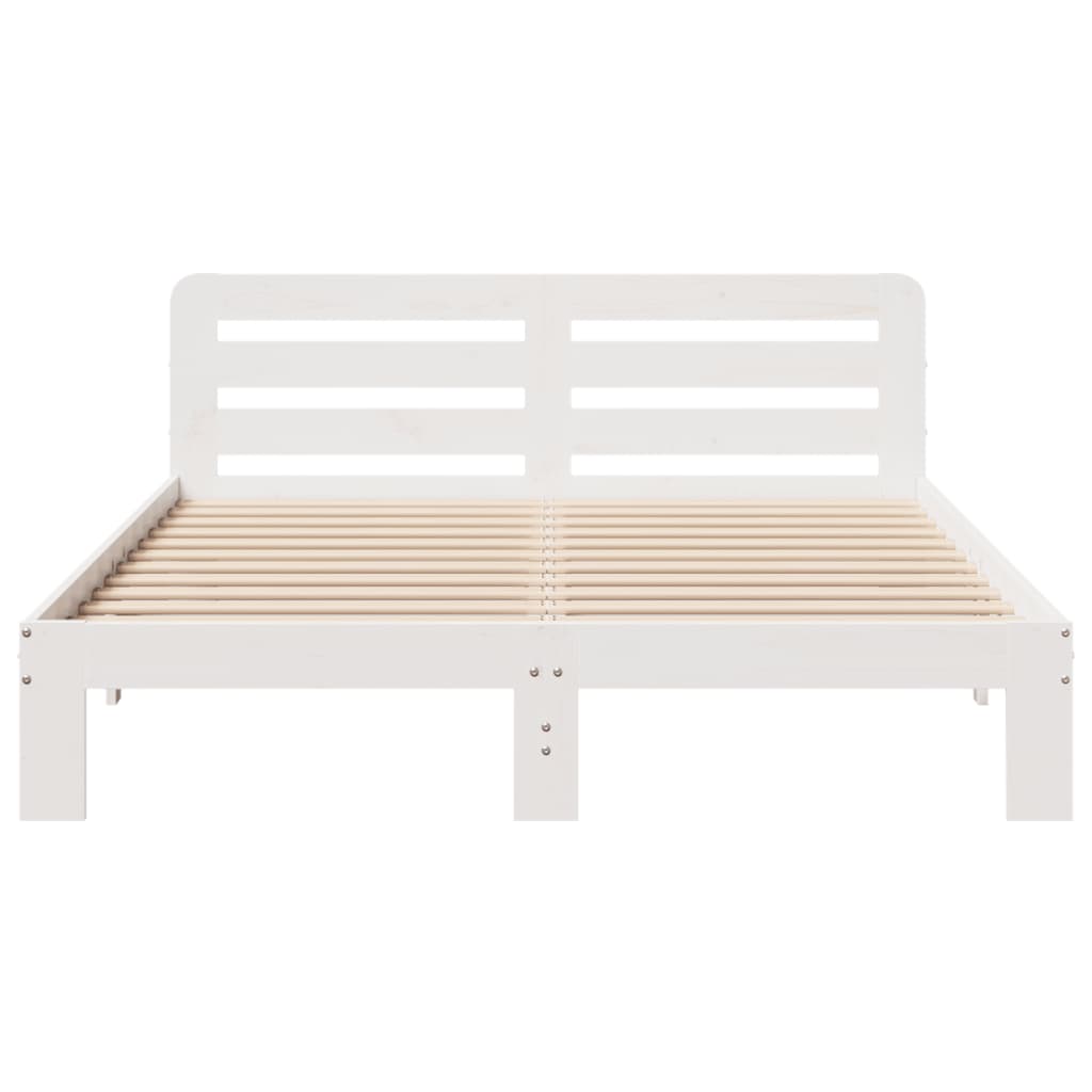 vidaXL Cadru de pat fără saltea, alb, 135x190 cm, lemn masiv de pin vidaXL Cadru de pat fără saltea, alb, 135x190 cm, lemn masiv de pin