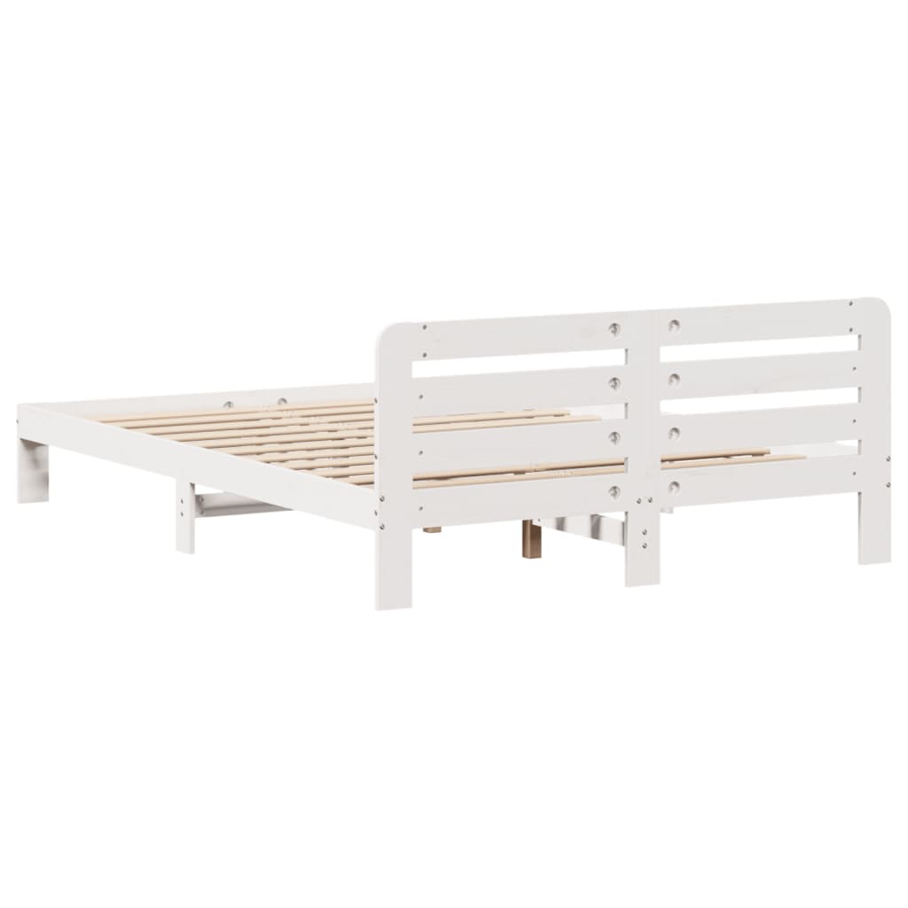 vidaXL Cadru de pat fără saltea, alb, 135x190 cm, lemn masiv de pin vidaXL Cadru de pat fără saltea, alb, 135x190 cm, lemn masiv de pin