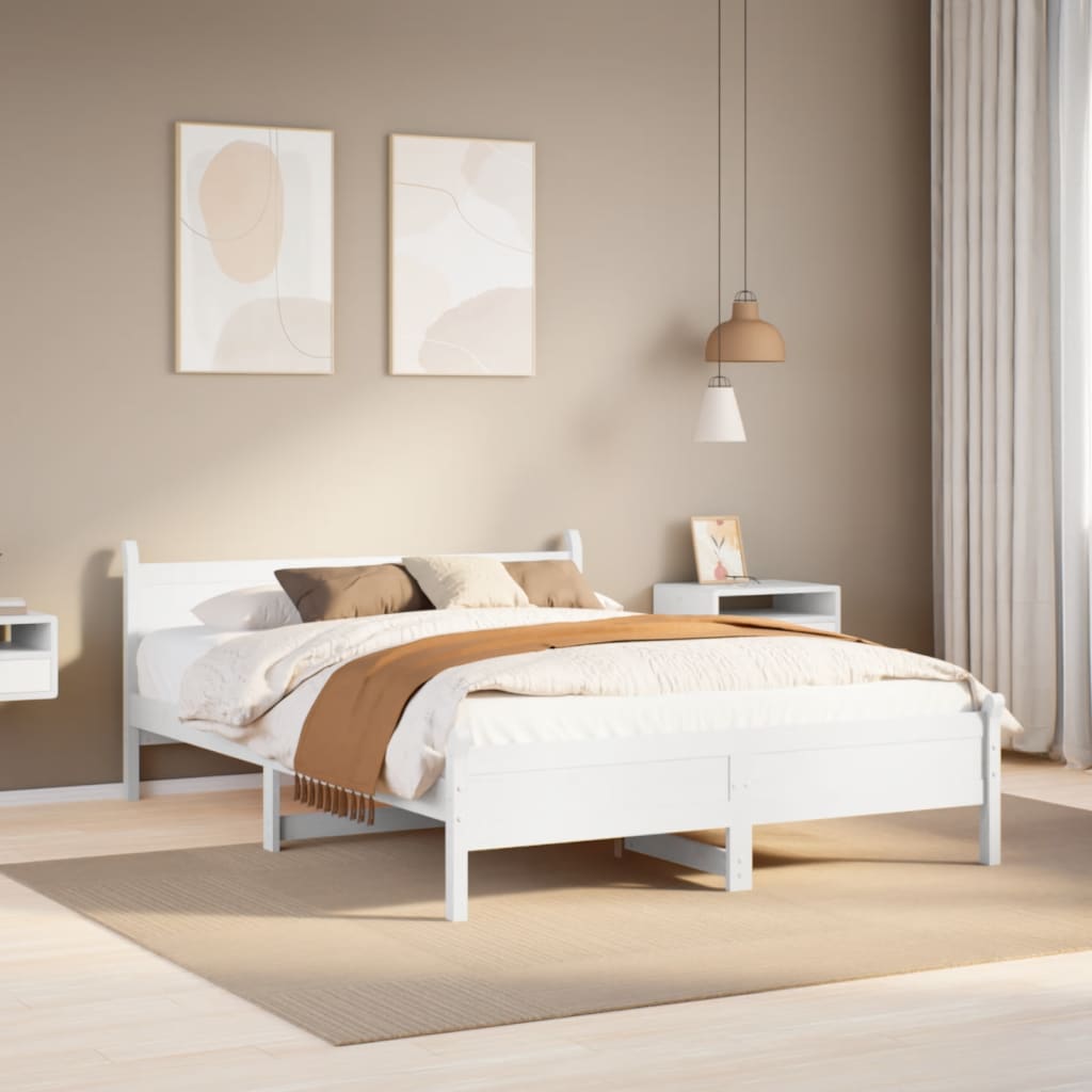 vidaXL Cadru de pat fără saltea, alb, 140x200 cm, lemn masiv pin vidaXL Cadru de pat fără saltea, alb, 140x200 cm, lemn masiv pin