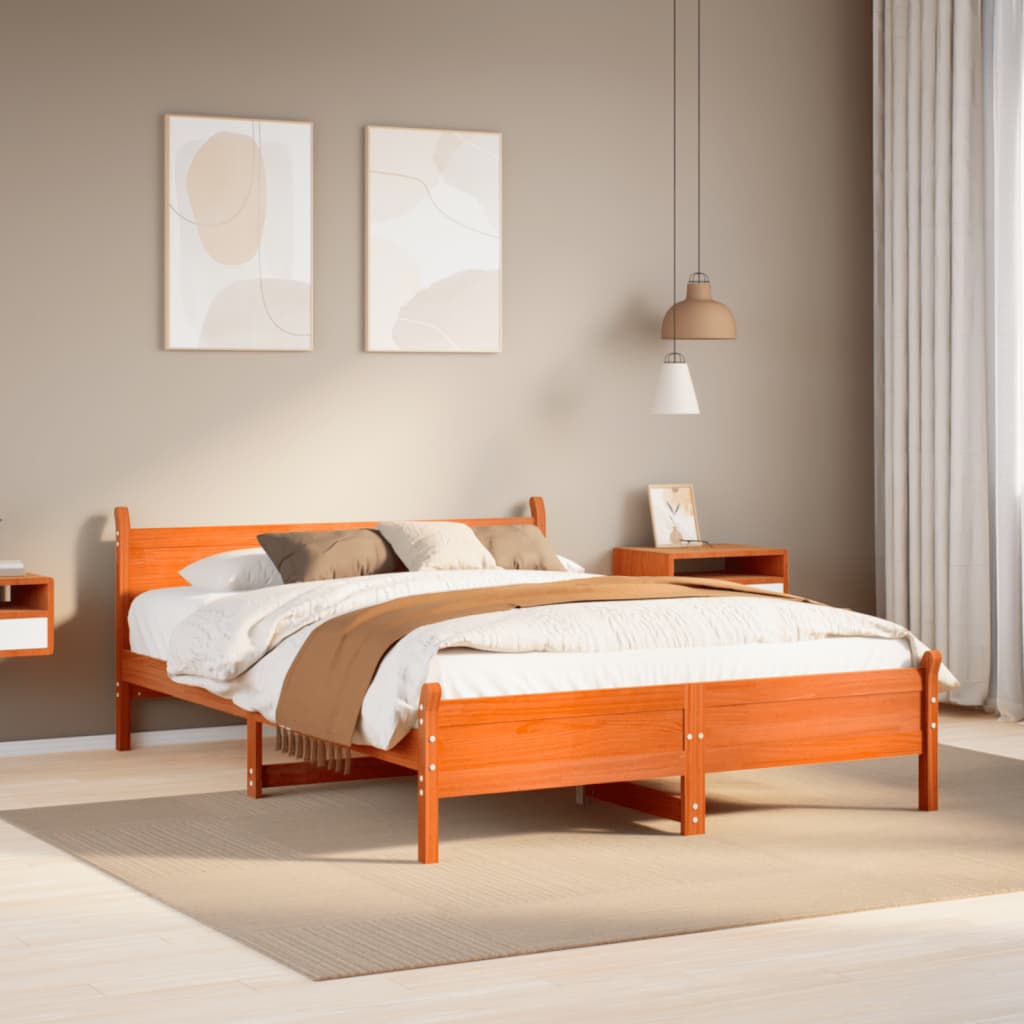 vidaXL Cadru de pat fără saltea, maro ceruit 140x200 cm lemn masiv pin vidaXL Cadru de pat fără saltea, maro ceruit 140x200 cm lemn masiv pin