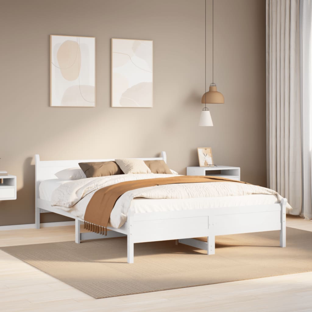 vidaXL Cadru de pat fără saltea, alb, 120x200 cm, lemn masiv pin vidaXL Cadru de pat fără saltea, alb, 120x200 cm, lemn masiv pin
