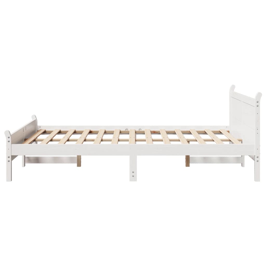 vidaXL Cadru de pat fără saltea, alb, 135x190 cm, lemn masiv de pin vidaXL Cadru de pat fără saltea, alb, 135x190 cm, lemn masiv de pin