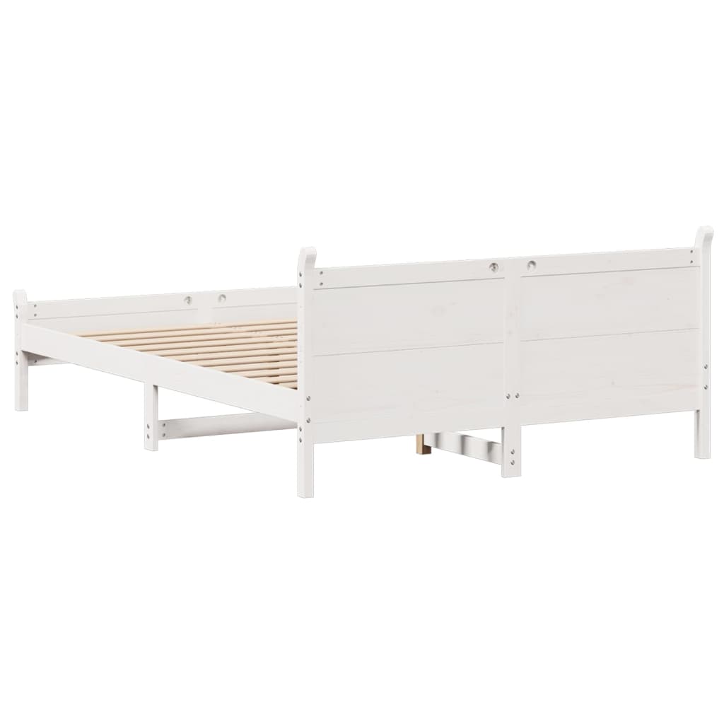 vidaXL Cadru de pat fără saltea, alb, 135x190 cm, lemn masiv de pin vidaXL Cadru de pat fără saltea, alb, 135x190 cm, lemn masiv de pin