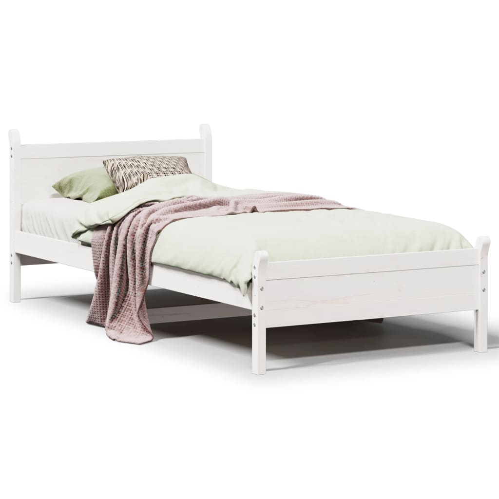 vidaXL Cadru de pat fără saltea, alb, 75x190 cm, lemn masiv de pin