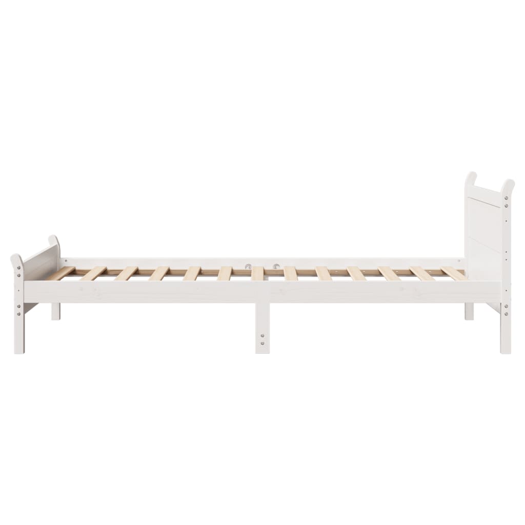vidaXL Cadru de pat fără saltea, alb, 75x190 cm, lemn masiv de pin