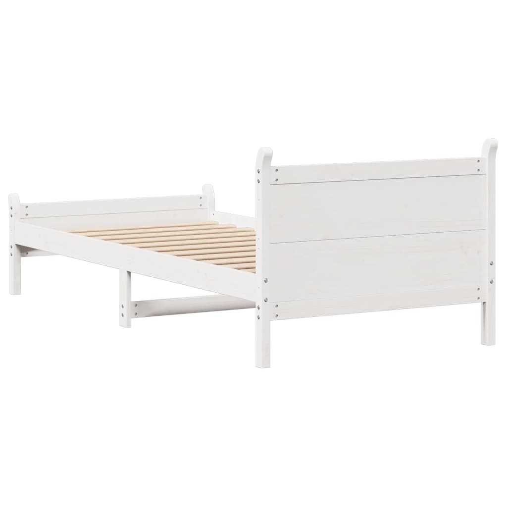 vidaXL Cadru de pat fără saltea, alb, 75x190 cm, lemn masiv de pin
