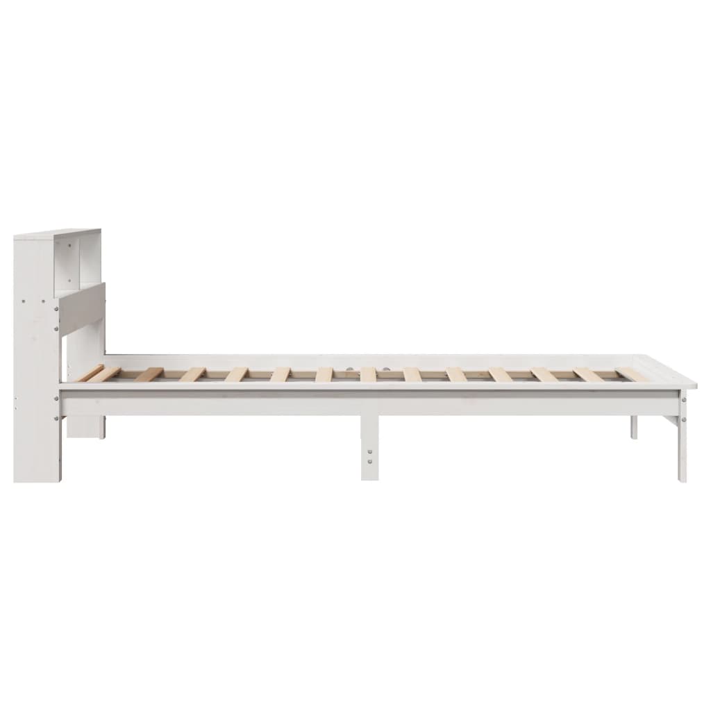 vidaXL Pat cu bibliotecă fără saltea, alb, 100x200 cm, lemn masiv pin vidaXL Pat cu bibliotecă fără saltea, alb, 100x200 cm, lemn masiv pin