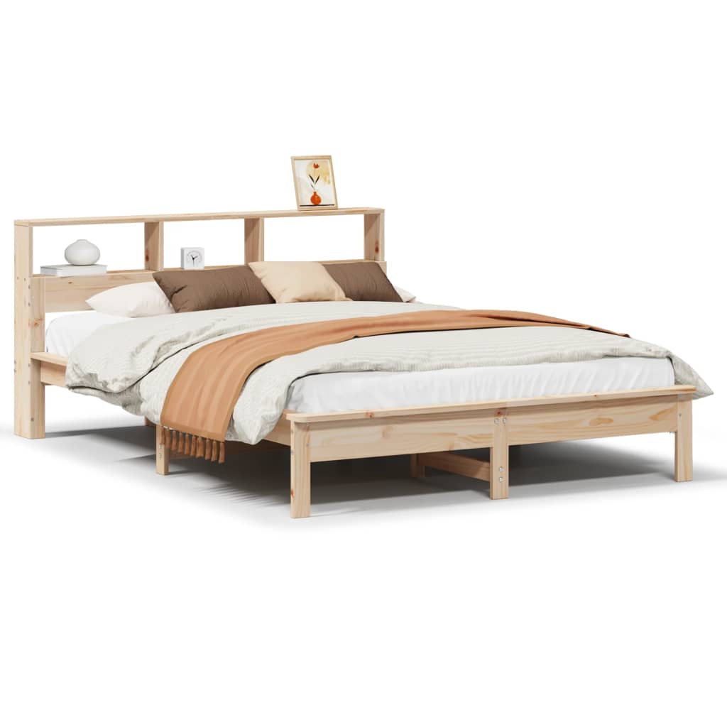 vidaXL Pat cu bibliotecă fără saltea, 120x190 cm, lemn masiv de pin vidaXL Pat cu bibliotecă fără saltea, 120x190 cm, lemn masiv de pin
