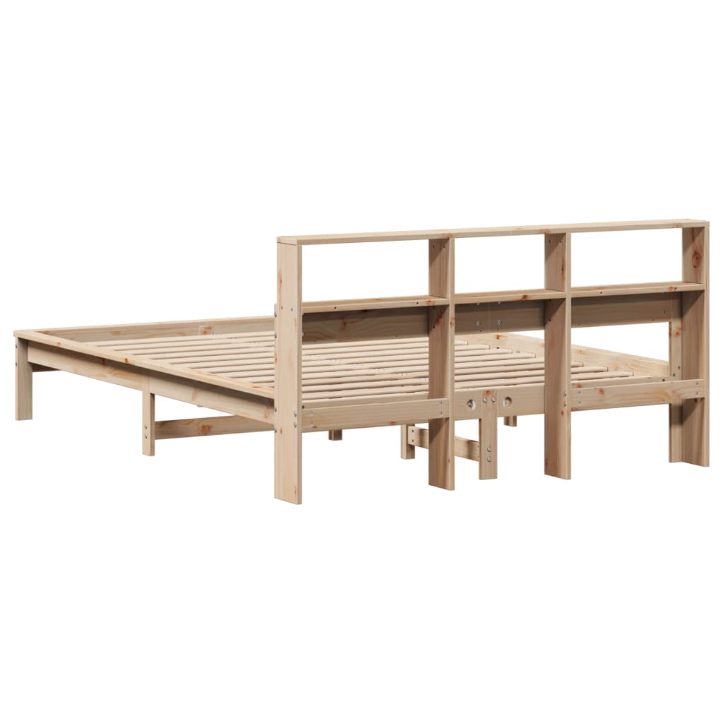 vidaXL Pat cu bibliotecă fără saltea, 120x190 cm, lemn masiv de pin vidaXL Pat cu bibliotecă fără saltea, 120x190 cm, lemn masiv de pin