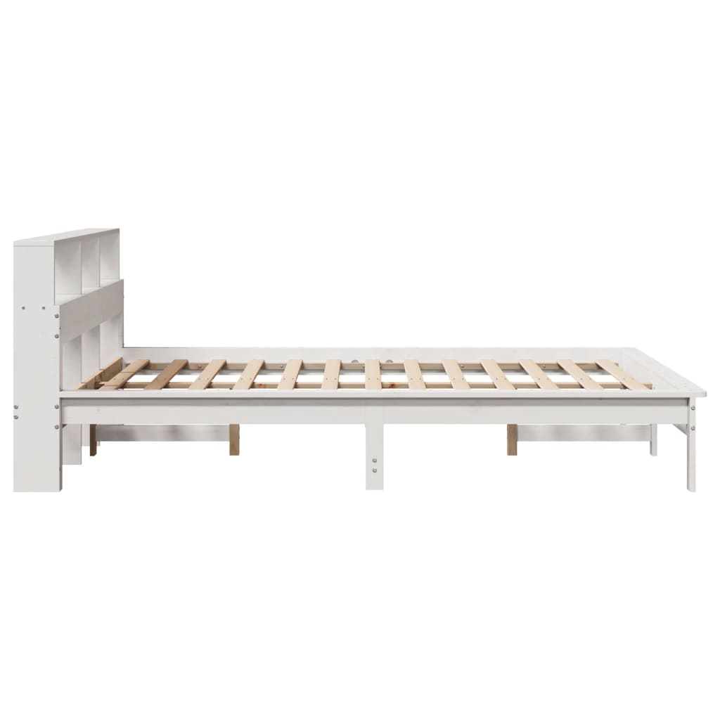 vidaXL Pat cu bibliotecă fără saltea, alb, 120x190 cm, lemn masiv pin
