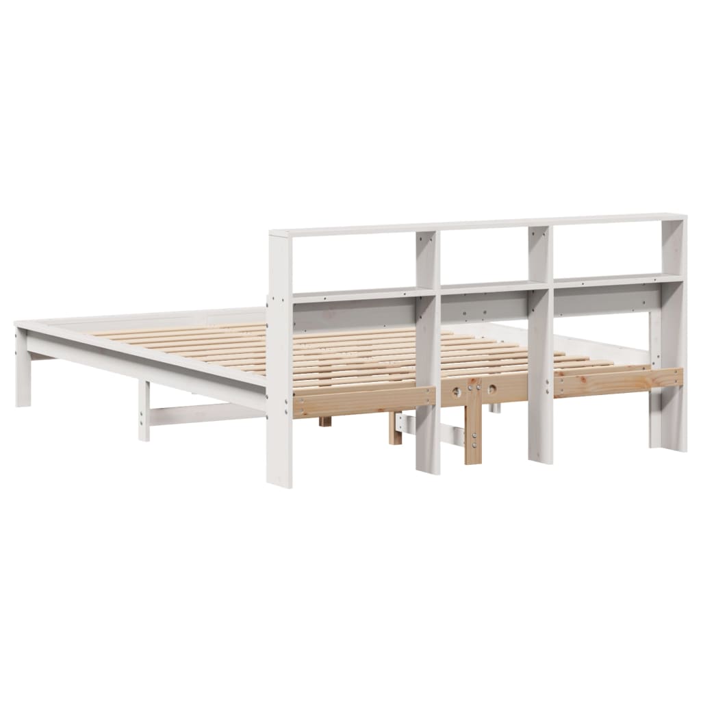 vidaXL Pat cu bibliotecă fără saltea, alb, 120x190 cm, lemn masiv pin