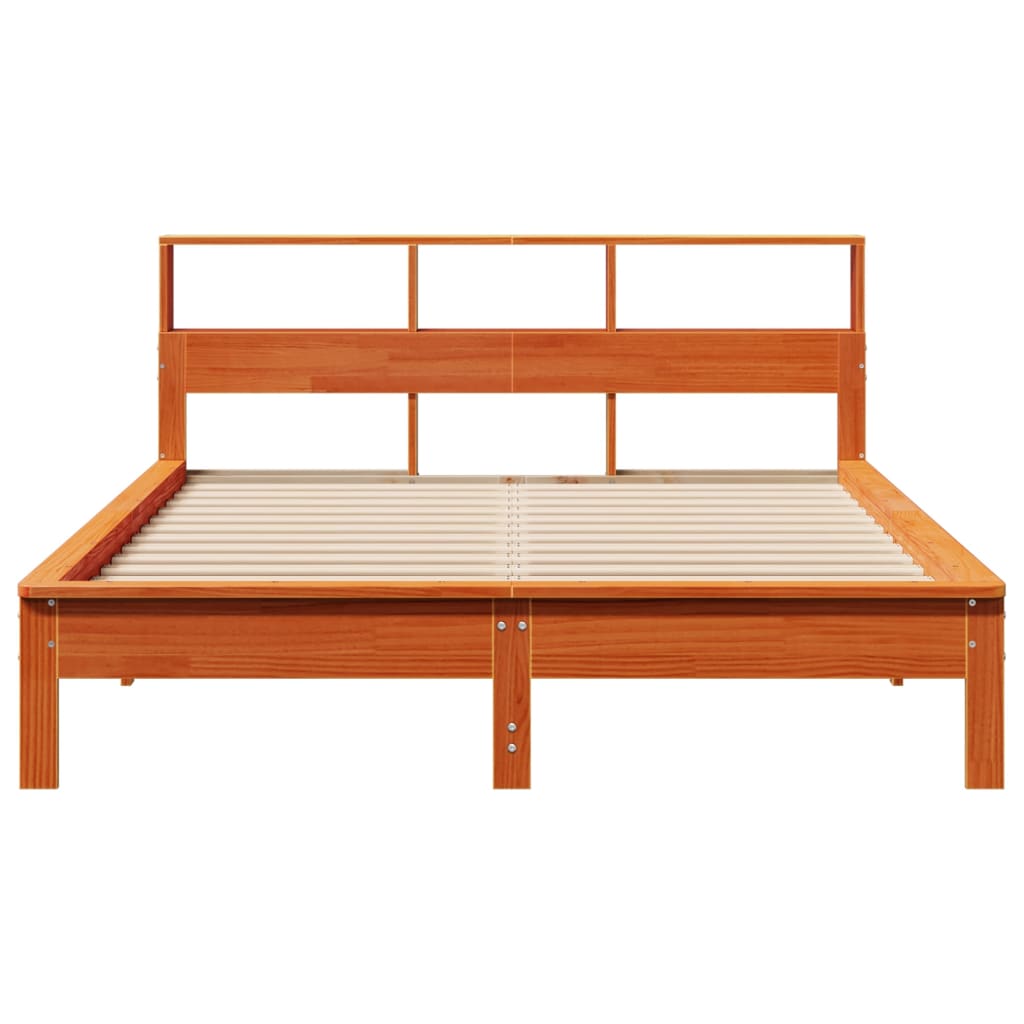 vidaXL Pat cu bibliotecă fără saltea, maro, 120x190 cm, lemn masiv pin vidaXL Pat cu bibliotecă fără saltea, maro, 120x190 cm, lemn masiv pin