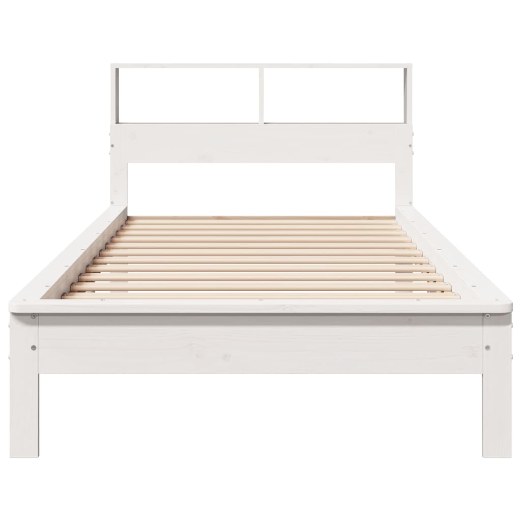 vidaXL Pat cu bibliotecă fără saltea, alb, 90x190 cm, lemn masiv pin vidaXL Pat cu bibliotecă fără saltea, alb, 90x190 cm, lemn masiv pin
