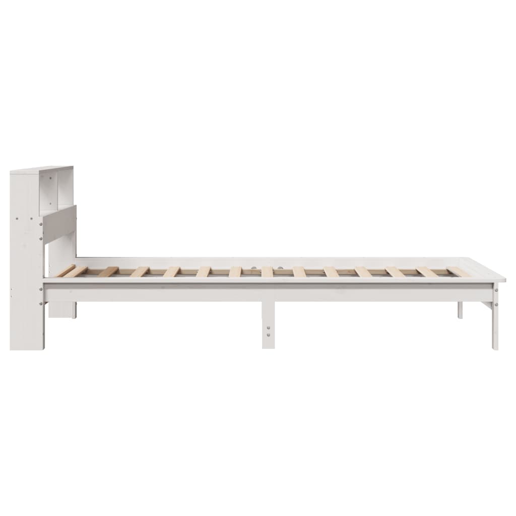 vidaXL Pat cu bibliotecă fără saltea, alb, 90x190 cm, lemn masiv pin vidaXL Pat cu bibliotecă fără saltea, alb, 90x190 cm, lemn masiv pin