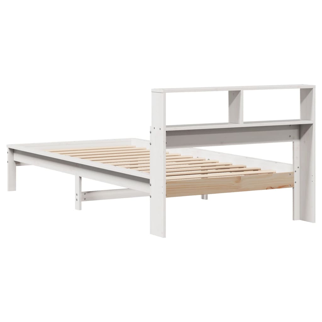 vidaXL Pat cu bibliotecă fără saltea, alb, 90x190 cm, lemn masiv pin vidaXL Pat cu bibliotecă fără saltea, alb, 90x190 cm, lemn masiv pin