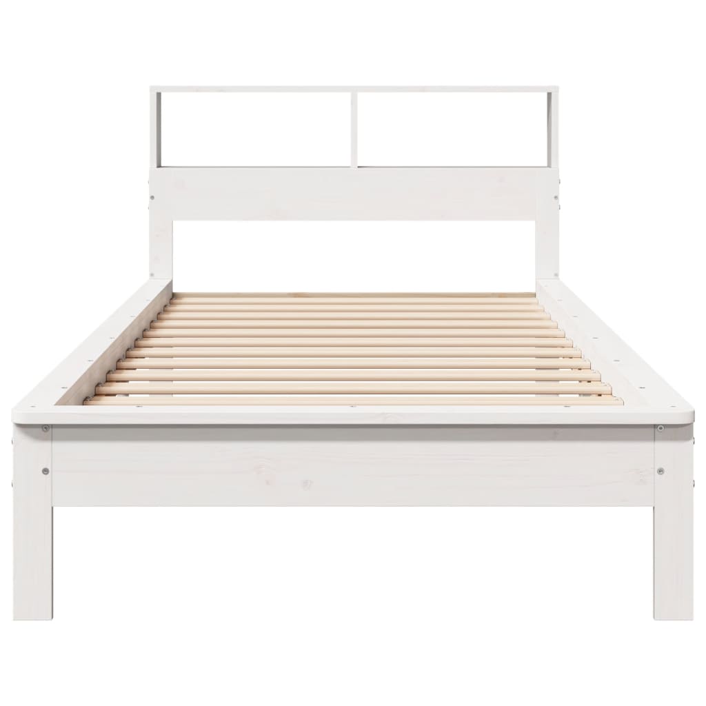 vidaXL Pat cu bibliotecă fără saltea, alb, 75x190 cm, lemn masiv pin vidaXL Pat cu bibliotecă fără saltea, alb, 75x190 cm, lemn masiv pin