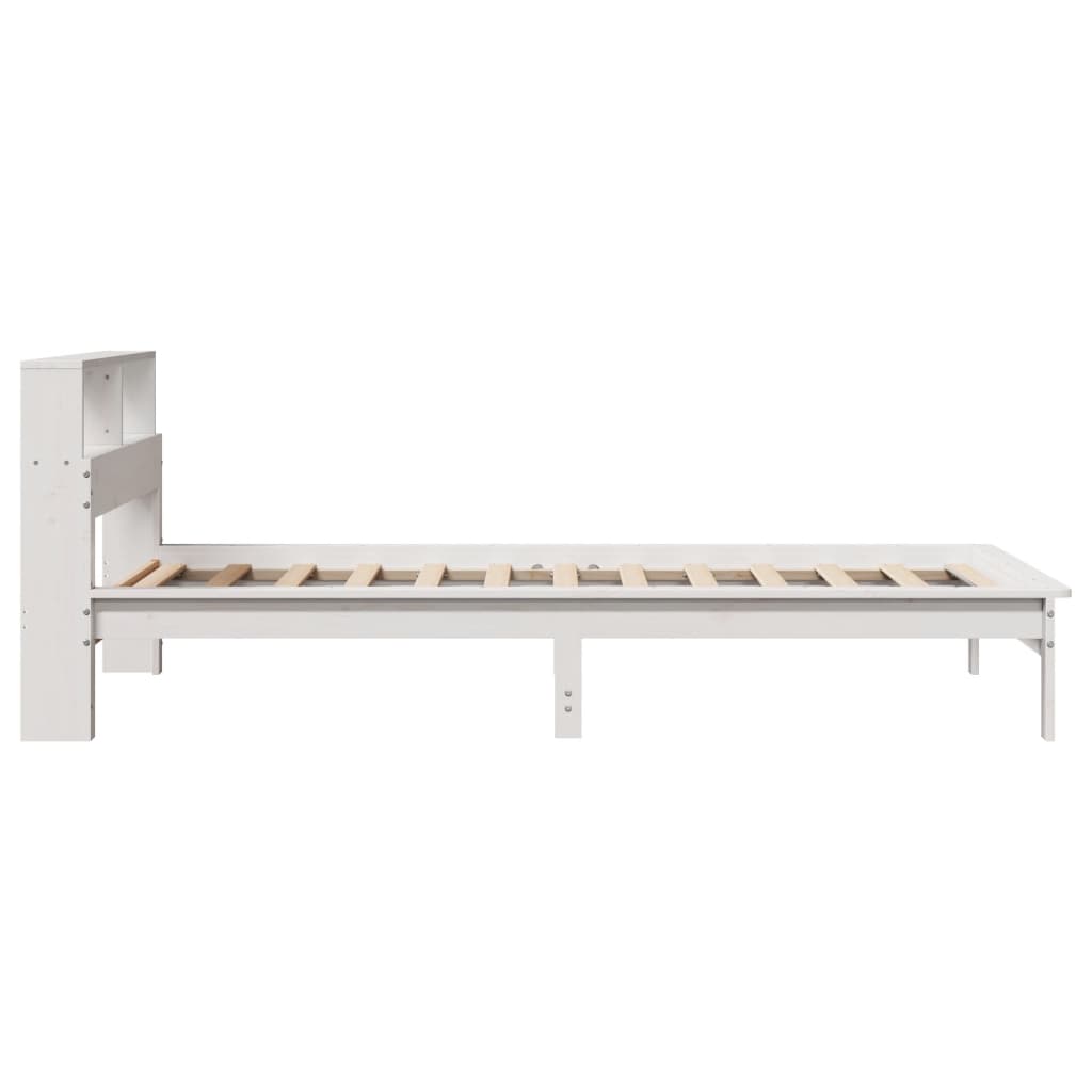 vidaXL Pat cu bibliotecă fără saltea, alb, 75x190 cm, lemn masiv pin vidaXL Pat cu bibliotecă fără saltea, alb, 75x190 cm, lemn masiv pin