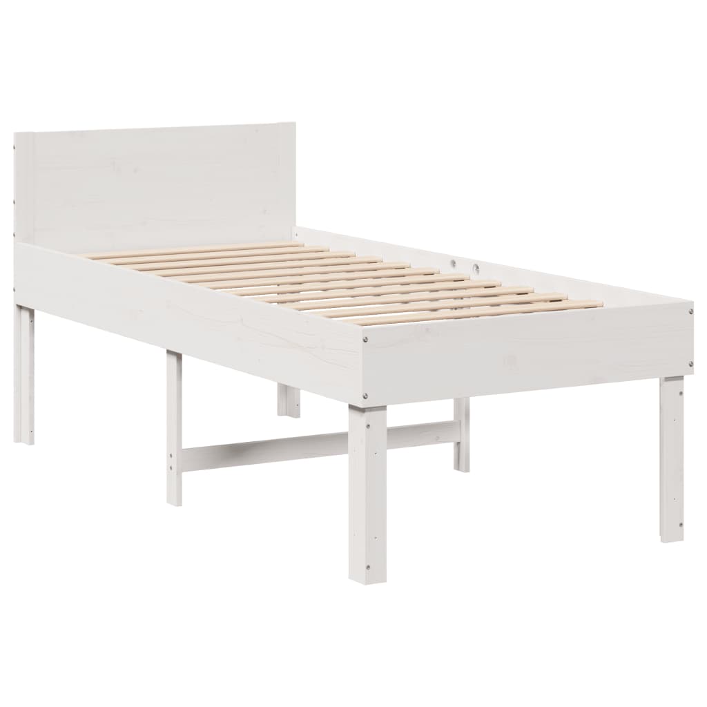 vidaXL Cadru de pat fără saltea, alb, 90x200 cm, lemn masiv pin