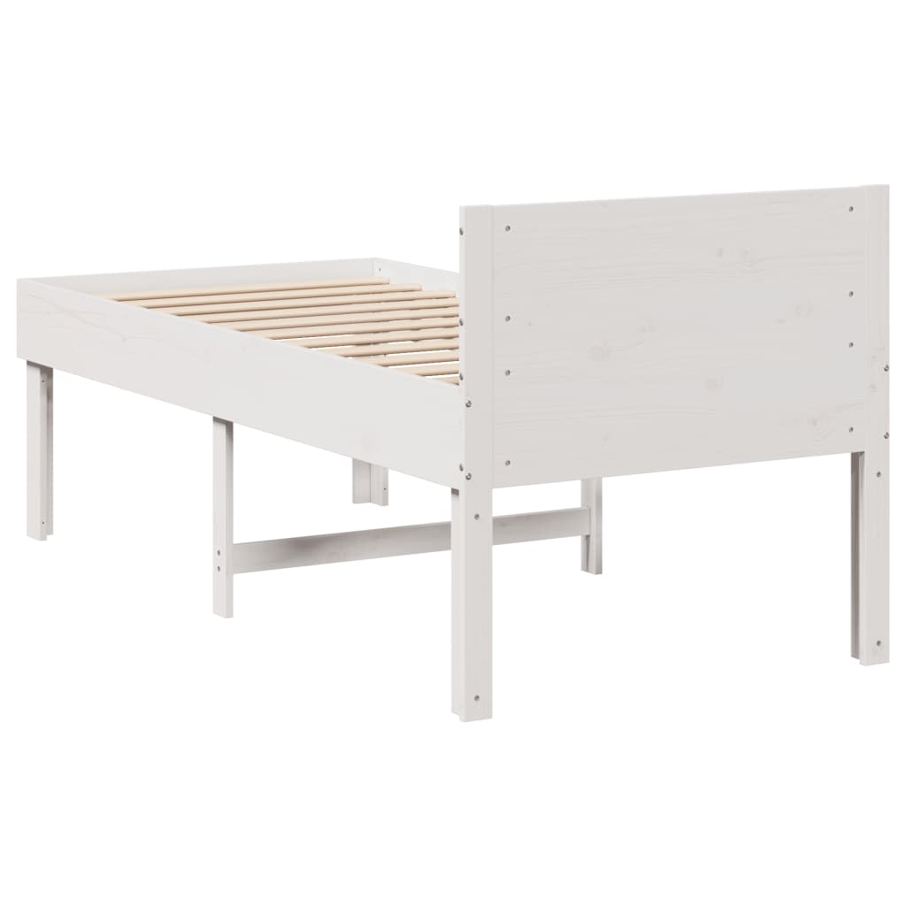 vidaXL Cadru de pat fără saltea, alb, 90x200 cm, lemn masiv pin