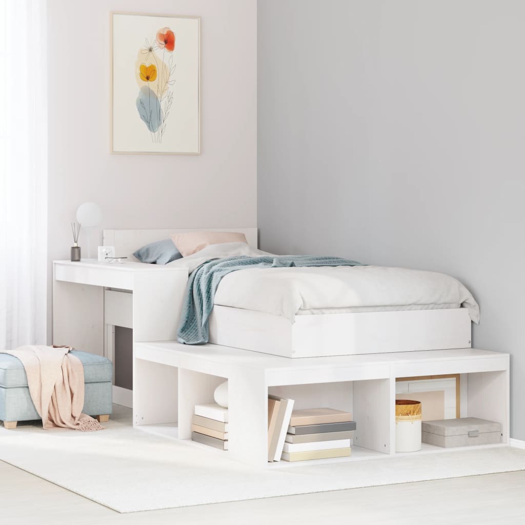 vidaXL Noptieră cu birou, alb, 222x107x75 cm lemn masiv de pin vidaXL Noptieră cu birou, alb, 222x107x75 cm lemn masiv de pin