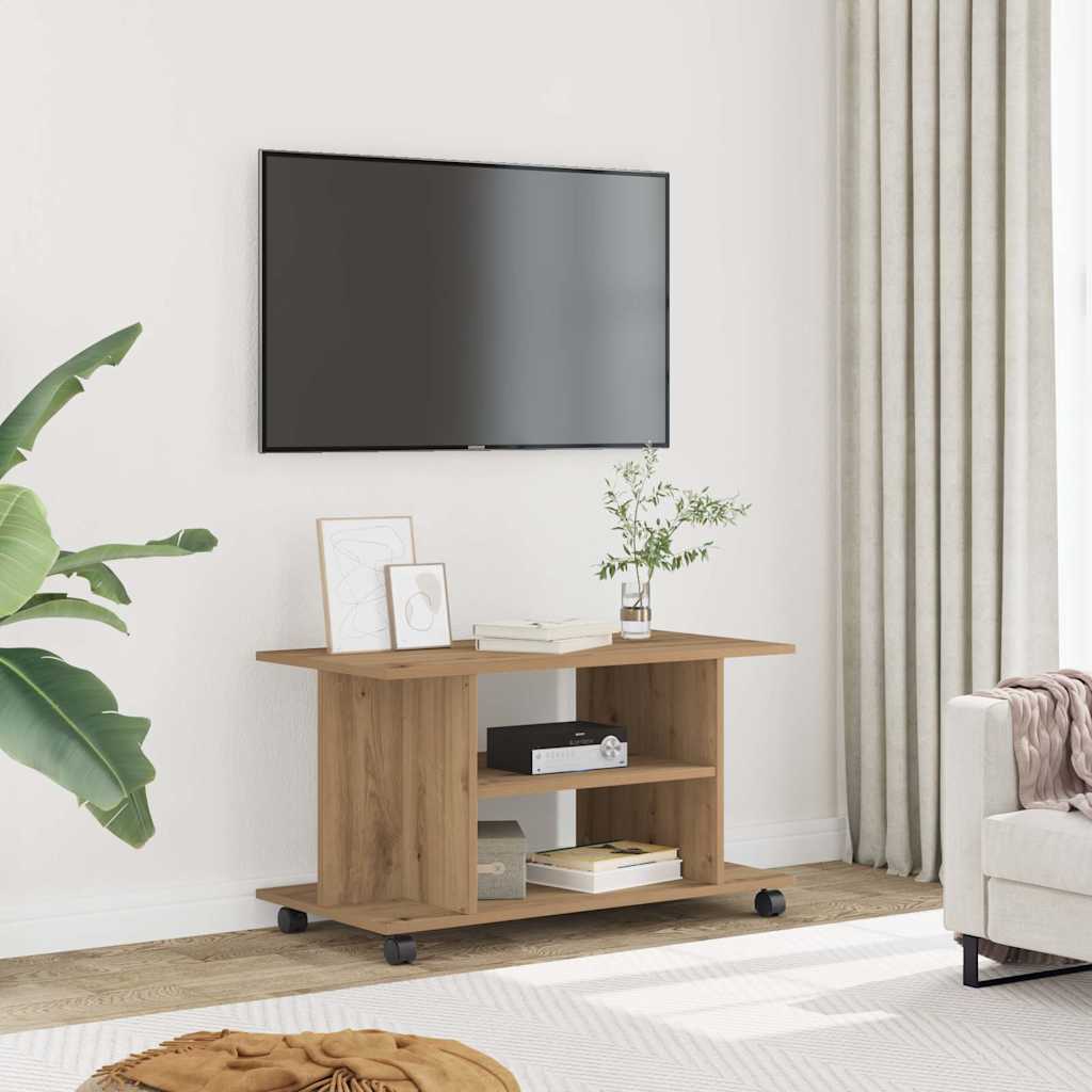 vidaXL Dulap TV cu roți, stejar artizanal, 80x40x45 cm, lemn prelucrat vidaXL Dulap TV cu roți, stejar artizanal, 80x40x45 cm, lemn prelucrat