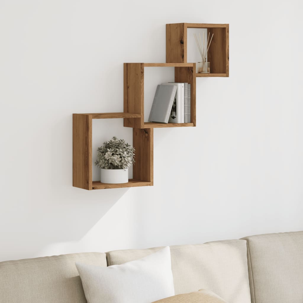 vidaXL Rafturi cub perete stejar artizanal 68x15x68 cm, lemn prelucrat vidaXL Rafturi cub perete stejar artizanal 68x15x68 cm, lemn prelucrat