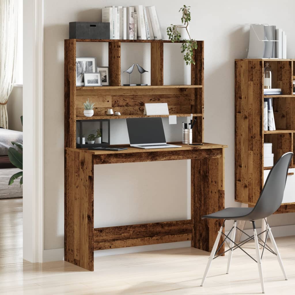 vidaXL Birou cu rafturi, lemn vechi, 102x45x148 cm, lemn prelucrat