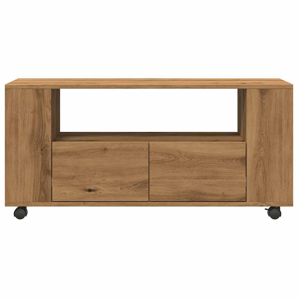 vidaXL Dulap TV cu roți stejar artizanal 102x34,5x43 cm lemn prelucrat vidaXL Dulap TV cu roți stejar artizanal 102x34,5x43 cm lemn prelucrat