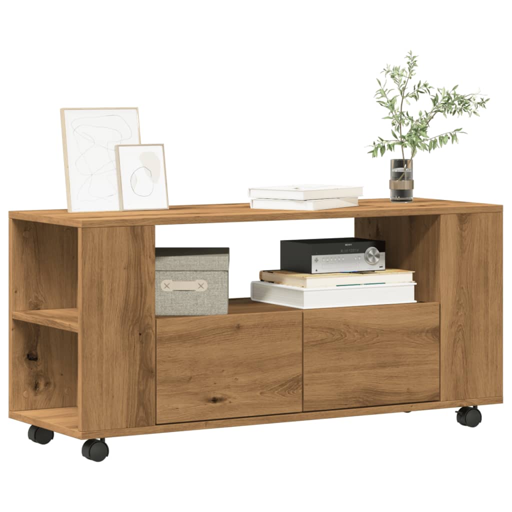 vidaXL Dulap TV cu roți stejar artizanal 102x34,5x43 cm lemn prelucrat vidaXL Dulap TV cu roți stejar artizanal 102x34,5x43 cm lemn prelucrat