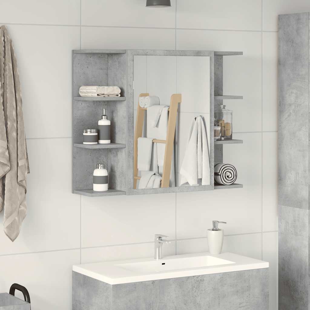 vidaXL Dulap de baie cu oglindă, gri beton, 80 x 20,5 x 64 cm, PAL vidaXL Dulap de baie cu oglindă, gri beton, 80 x 20,5 x 64 cm, PAL