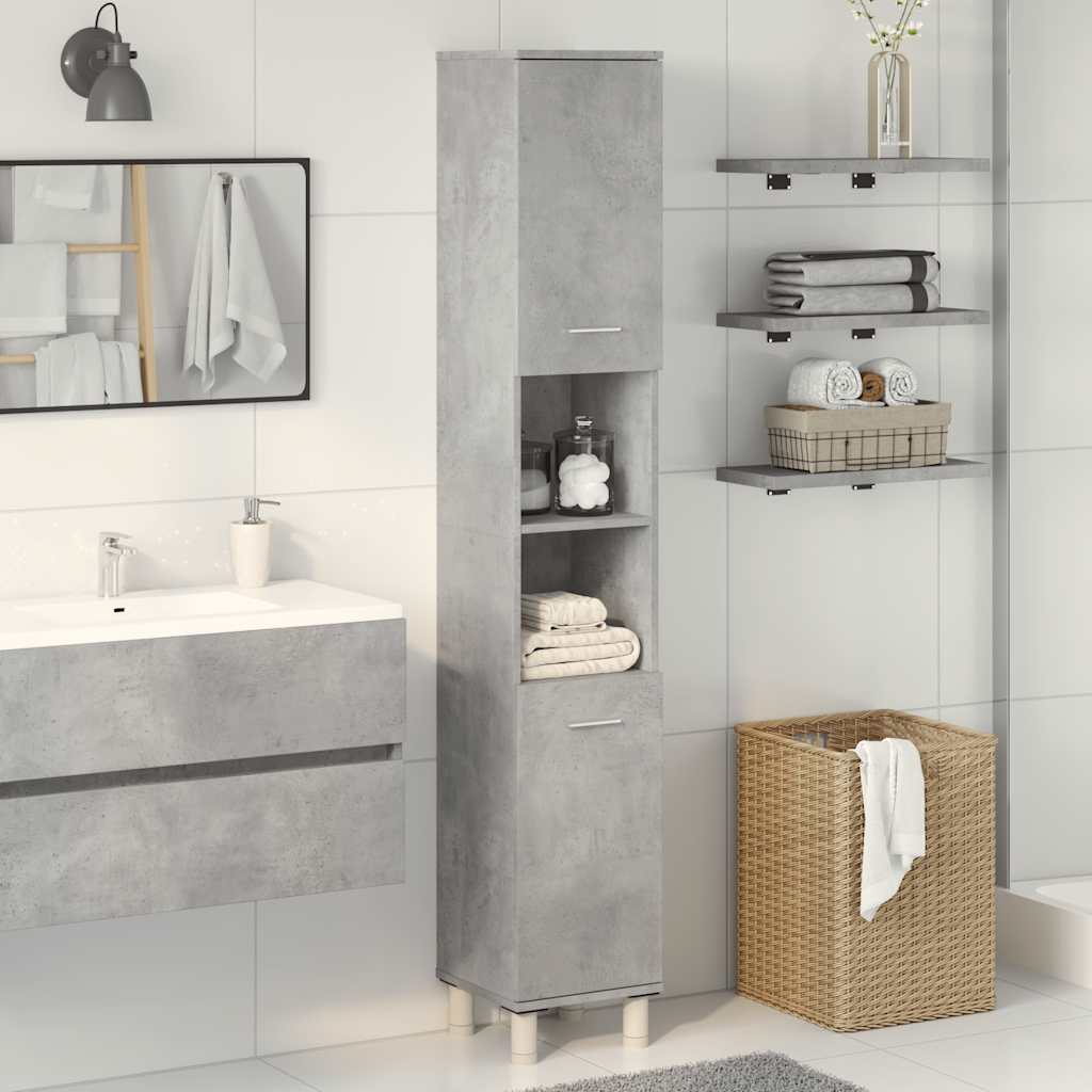 vidaXL Dulap de baie, gri beton, 30 x 30 x 179 cm, PAL