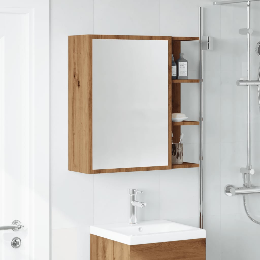 vidaXL Dulap baie cu oglindă, stejar artizanal, 62,5x20,5x64 cm lemn vidaXL Dulap baie cu oglindă, stejar artizanal, 62,5x20,5x64 cm lemn