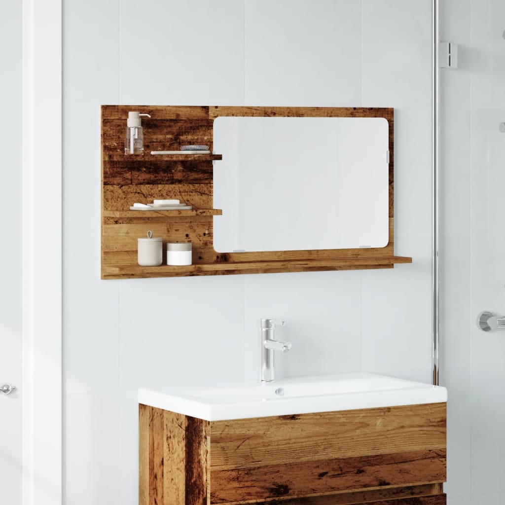 vidaXL Dulap baie cu oglindă, lemn vechi, 90x11x45 cm, lemn prelucrat vidaXL Dulap baie cu oglindă, lemn vechi, 90x11x45 cm, lemn prelucrat