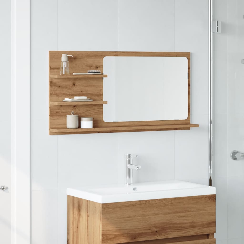 vidaXL Dulap baie cu oglindă stejar artizanal 90x11x45 cm, lemn vidaXL Dulap baie cu oglindă stejar artizanal 90x11x45 cm, lemn