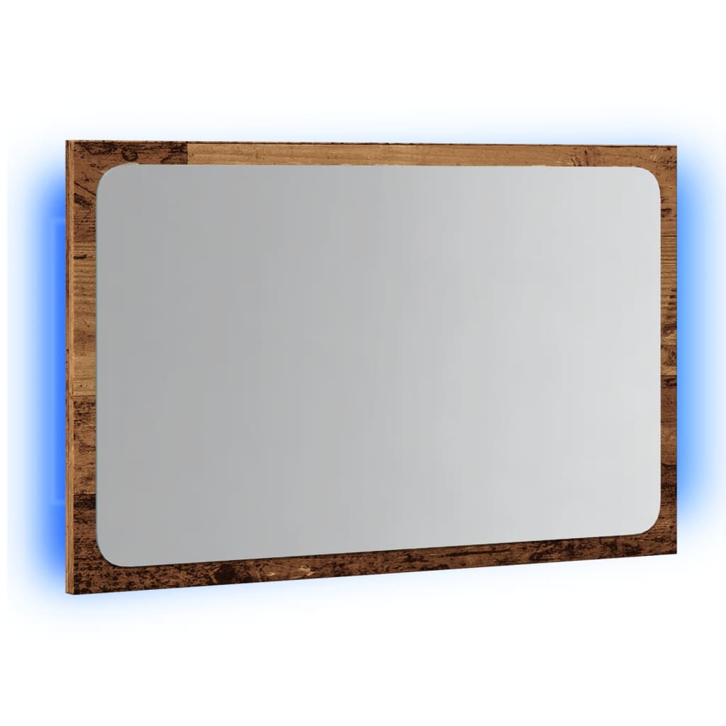 vidaXL Oglindă de baie cu lumină LED, lemn vechi, 60x8,5x38 cm