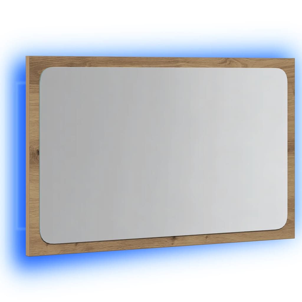vidaXL Oglindă de baie cu lumină LED, stejar artizanal, 60x8,5x38 cm