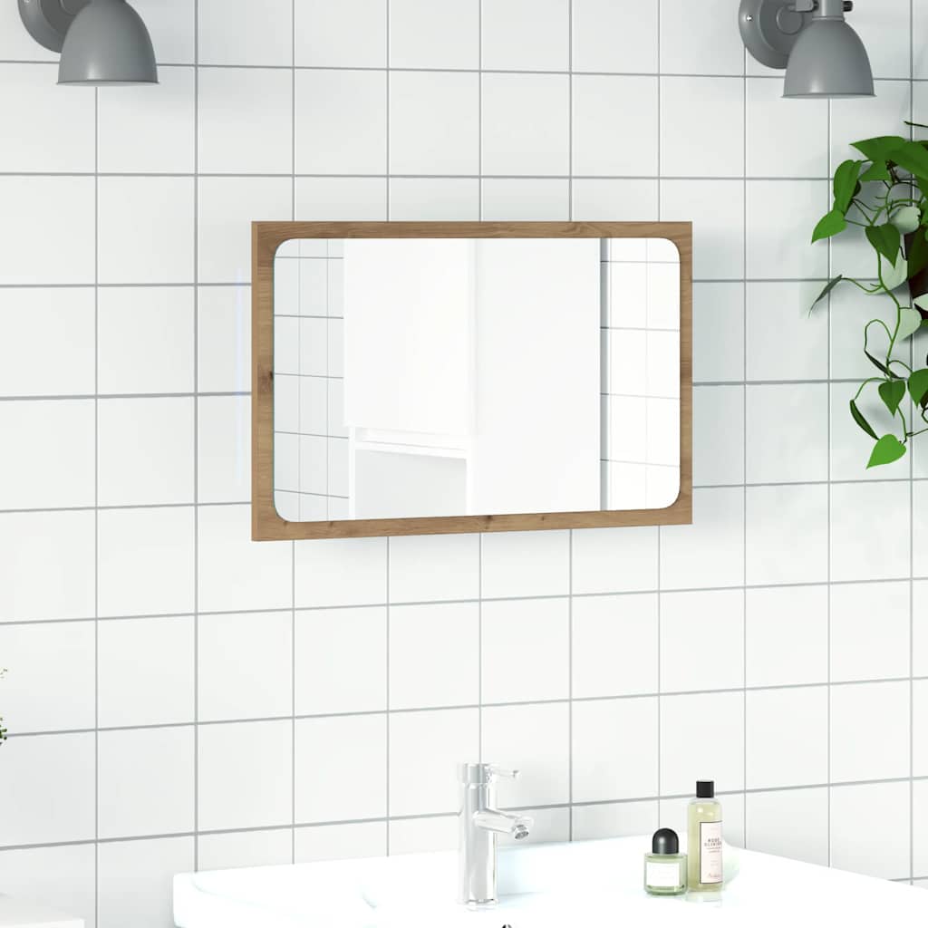 vidaXL Oglindă de baie cu lumină LED, stejar artizanal, 60x8,5x38 cm