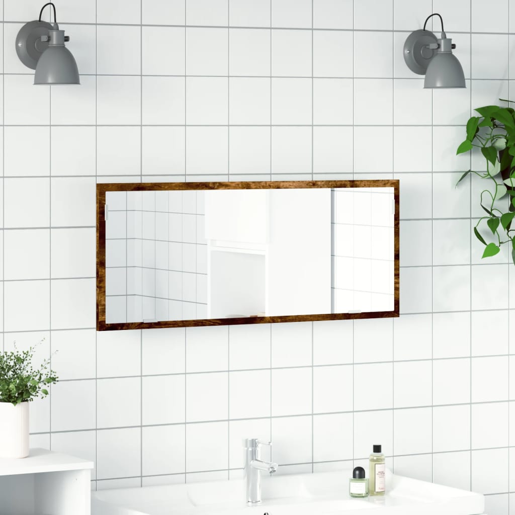 vidaXL Oglindă de baie LED stejar fumuriu 100x8,5x37 cm lemn prelucrat
